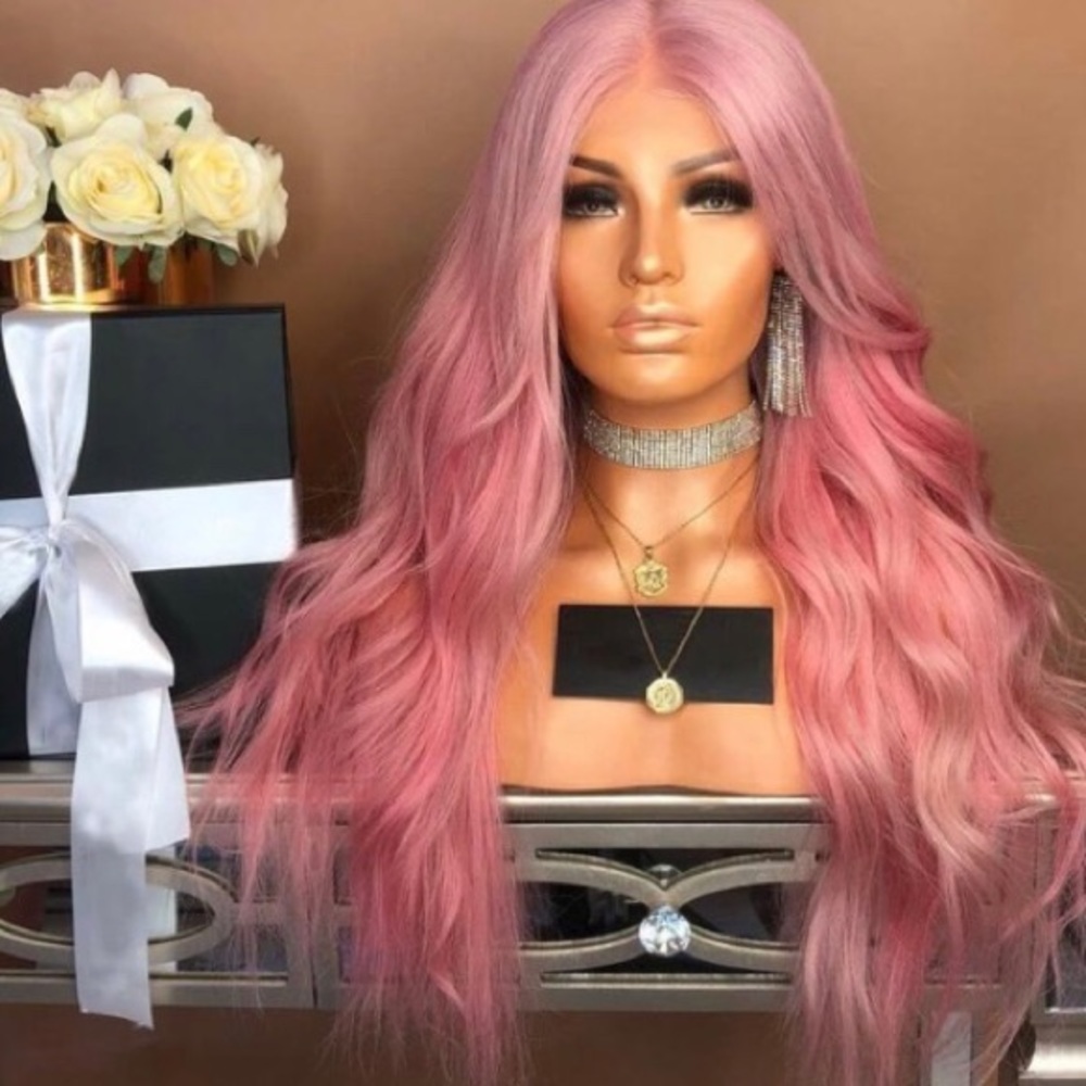 Pink curled wig